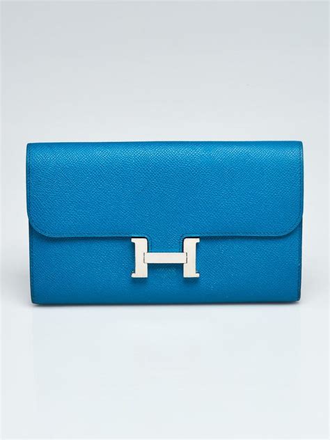 Hermes Blue Izmir Epsom Leather Silk'In Classique Long Wallet